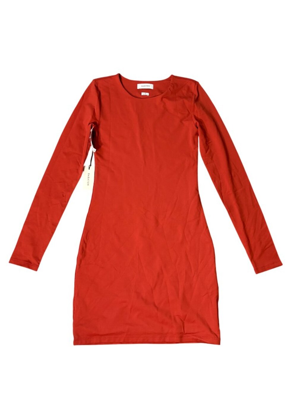 NWT Aritzia Contour Crew Long Sleeve Mini Dress S small corsa red orange Babaton